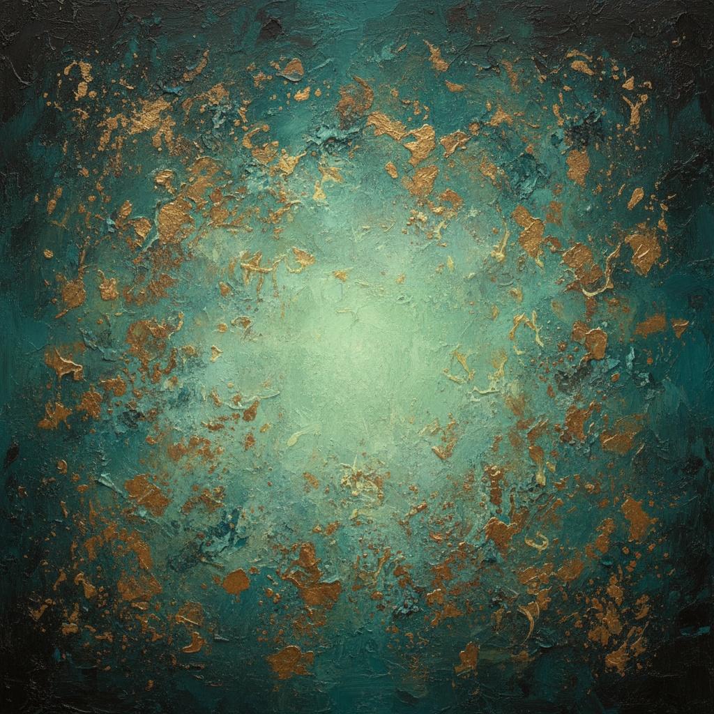 Ethereal Radiance Of Gilded Fragments Amidst A Deeply Textured Cyan Abyss — David Moreau