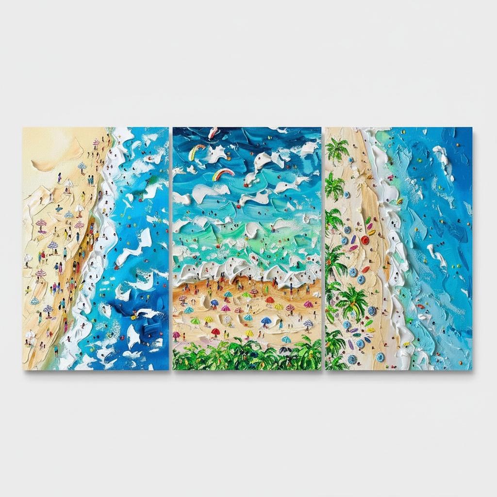 Ritmos Azures De La Orilla Soleada: Un Tríptico Escultórico En Azul Impasto — Laurent Delcourt