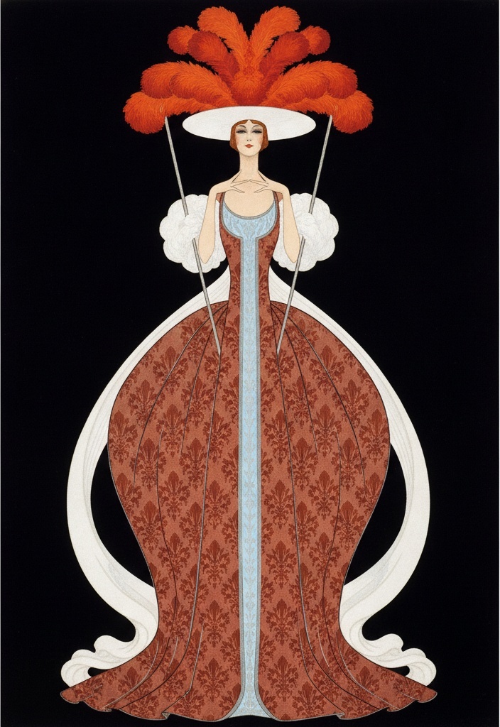 Orange Plumes And Terracotta Damask In A Symmetrical Portrait — Valentin Laurent De Courcey