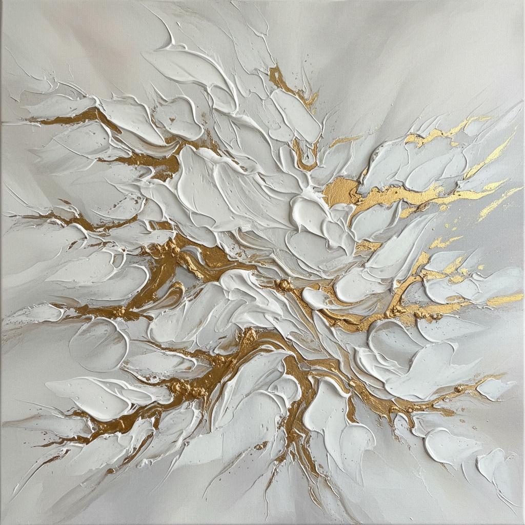Radiant Gilded Expansion: A Monumental Study In Sculptural White And Gold Impasto — David Moreau