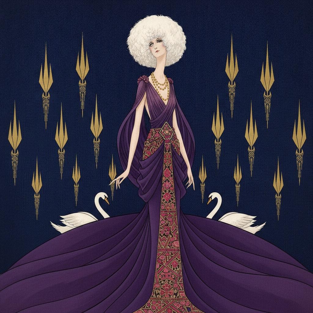 Regal Figure In Purple Drapery Amidst Golden Spikes — Valentin Laurent De Courcey