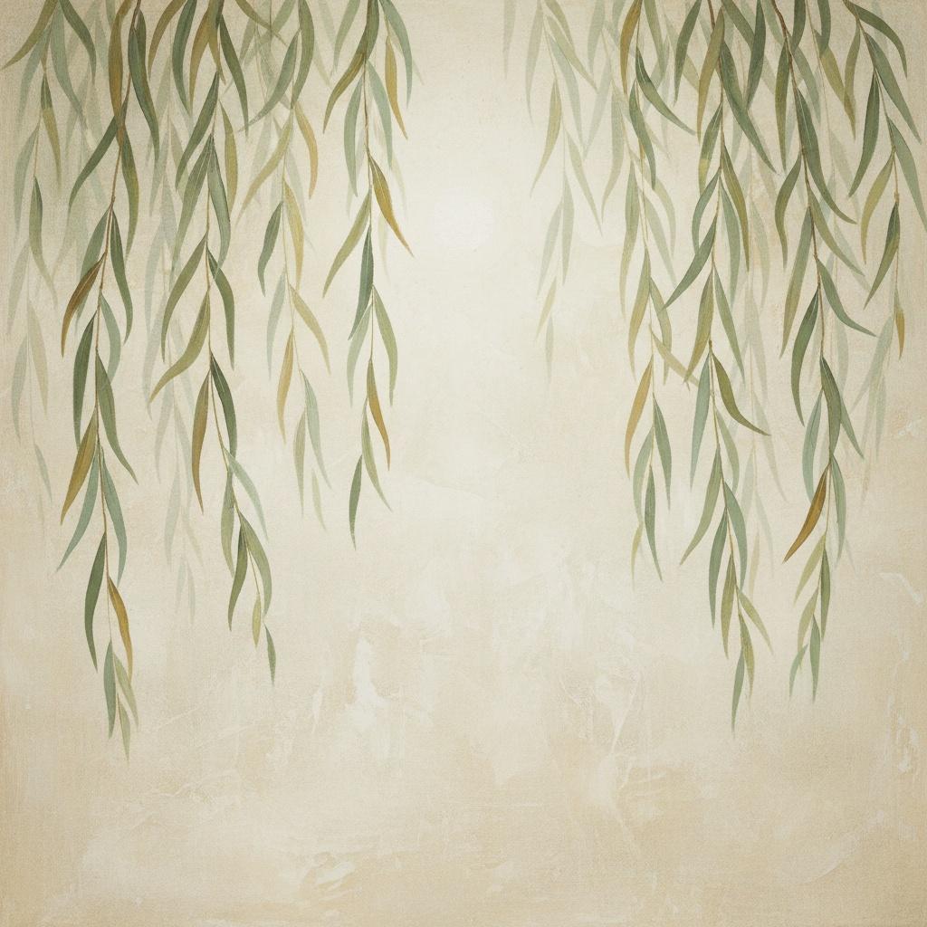 Ethereal Willow Descent In Sage And Ochre, A Singular Meditative Masterpiece — Laurent Roche