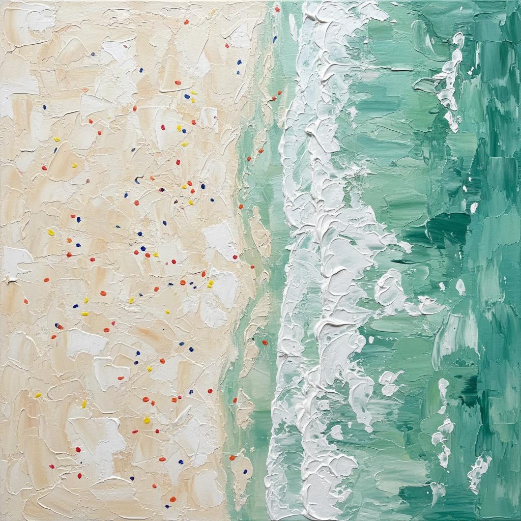 Fragmented Tides Of Emerald And Sand With Prismatic Accents In Heavy Impasto — David Moreau