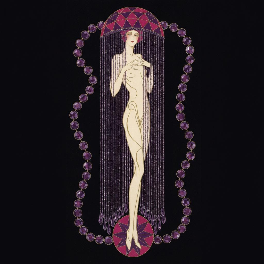 Magenta Mosaic Headdress And Beaded Fringe Over Cream Silhouette — Valentin Laurent De Courcey