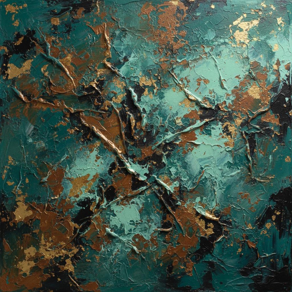 Fractured Gilded Strata: A Monumental Study In Deep Teal And Metallic Chaos — David Moreau