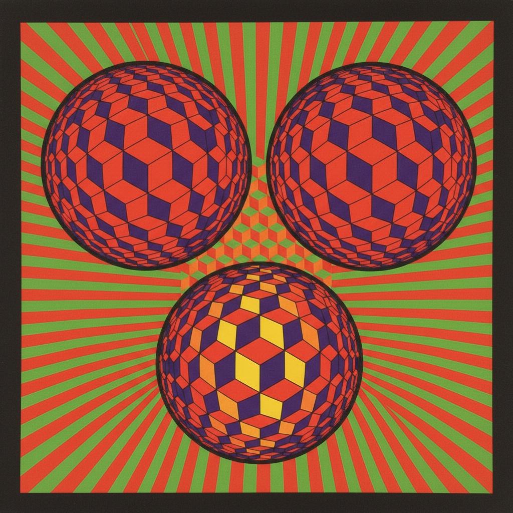 Triadic Convergence: A Monumental Study Of Geometric Symmetry And Radiant Chromatic Tension — Caroline Pelletier