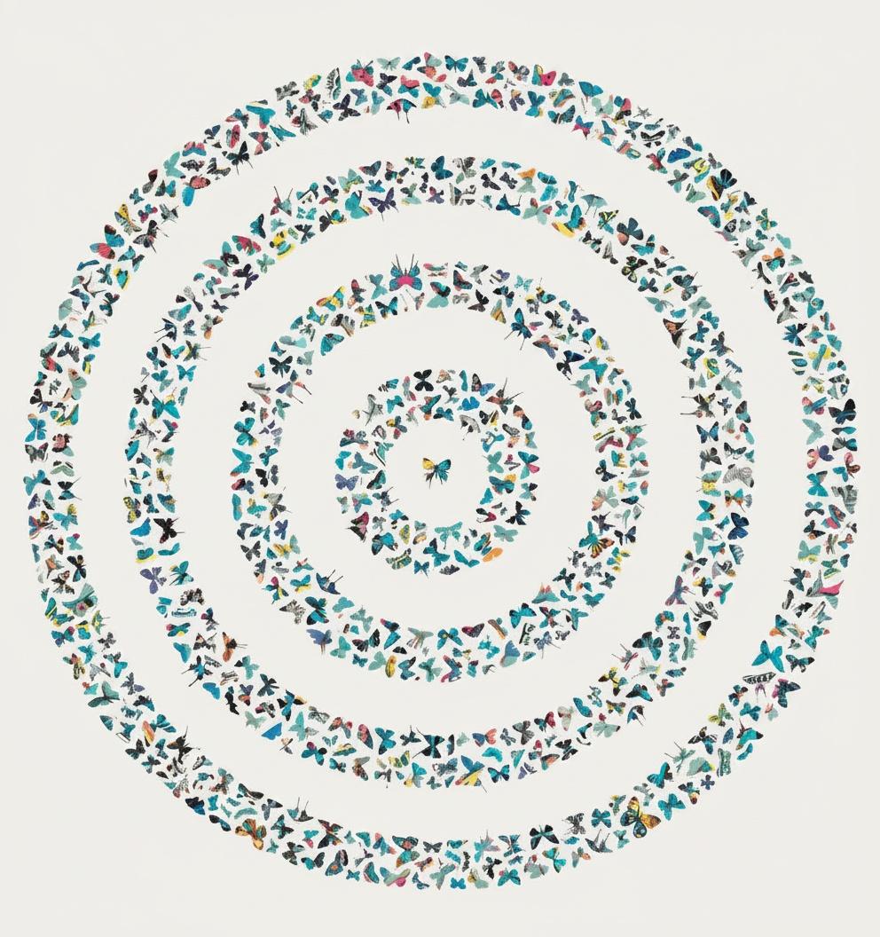 Celestial Swarm In Concentric Cyan: A Meditative Radial Symphony Of Organic Grace — Clément Hardy