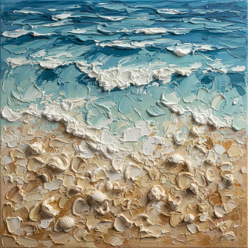 Rhythmic Tides Of Cerulean And Ochre: A Sculptural Study In Coastal Serenity — David Moreau