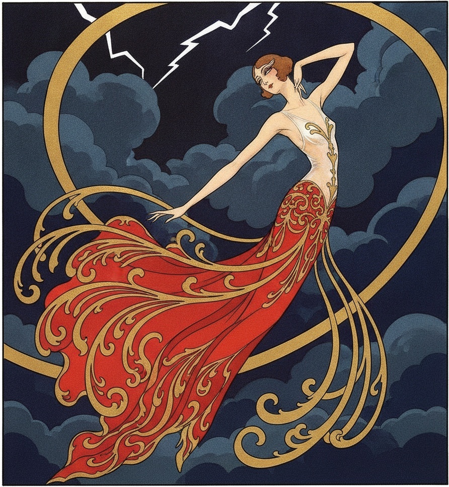Lightning Striking The Golden Ring Amidst Midnight Clouds — Valentin Laurent De Courcey
