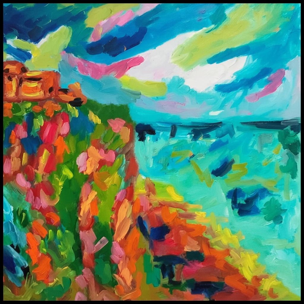 Vibrant Horizons: An Energetic Impasto Study Of Coastal Light And Motion — Caroline Pelletier