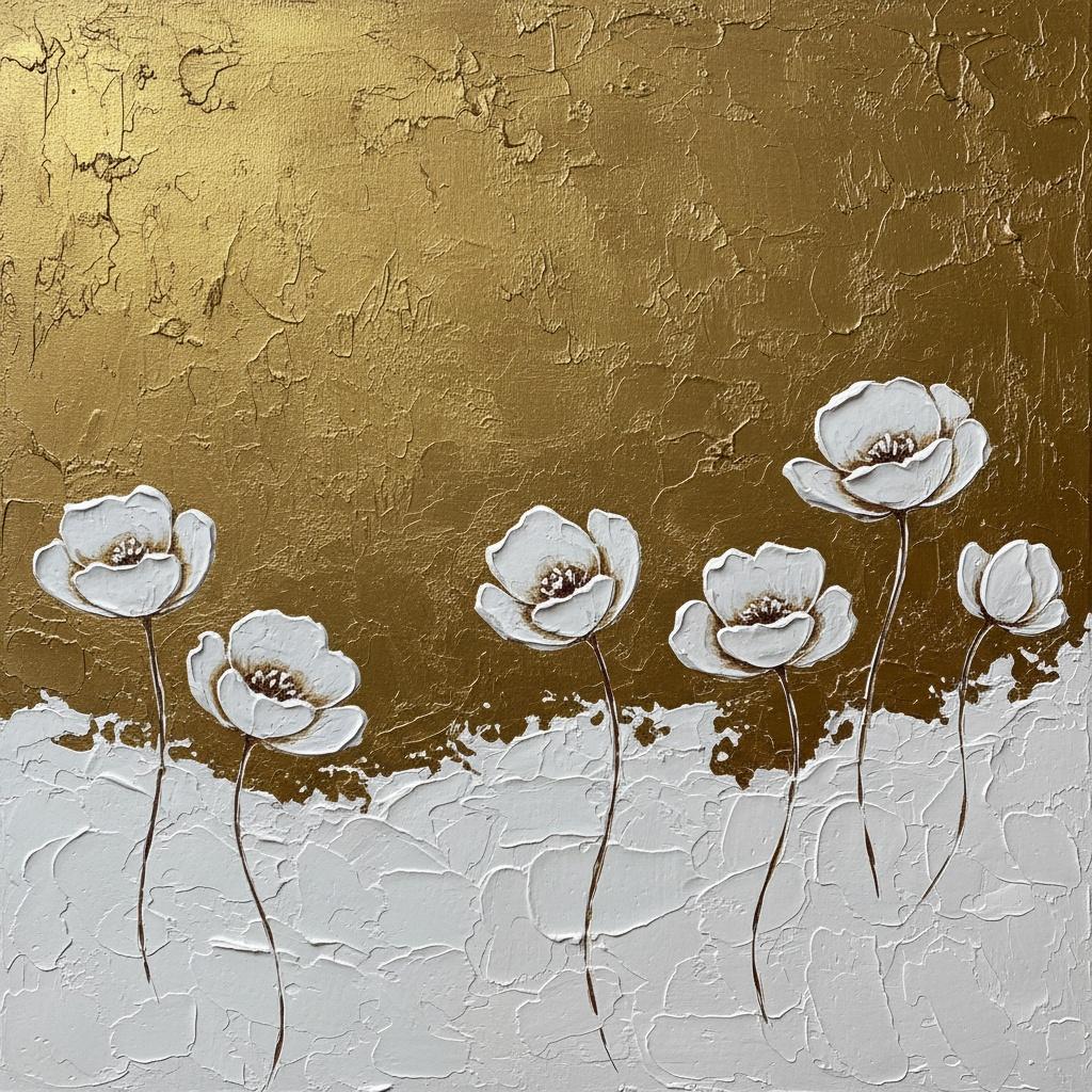 Gilded Serenity: A Monumental Study Of Ethereal Florals In Sculptural Gold And White — David Moreau