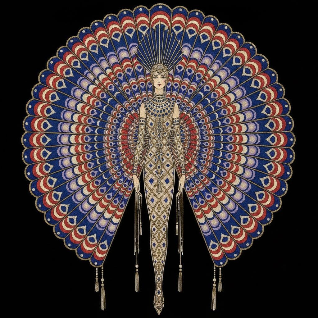 Radial Cobalt Plumage With Gilded Tessellated Motifs — Valentin Laurent De Courcey