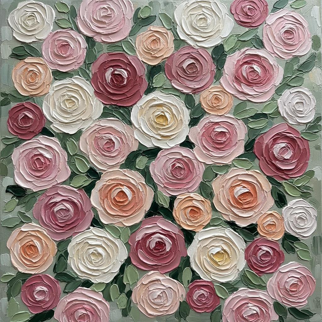 Eternal Bloom: A Sculptural Symphony Of Muted Roses And Tactile Impasto Petals — Christian Noiret