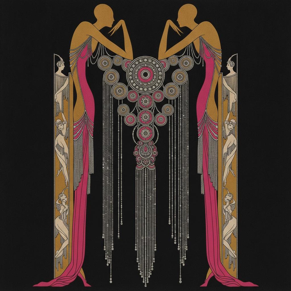 Mirrored Silhouettes Amidst Golden Mandalas And Magenta Beadwork — Valentin Laurent De Courcey