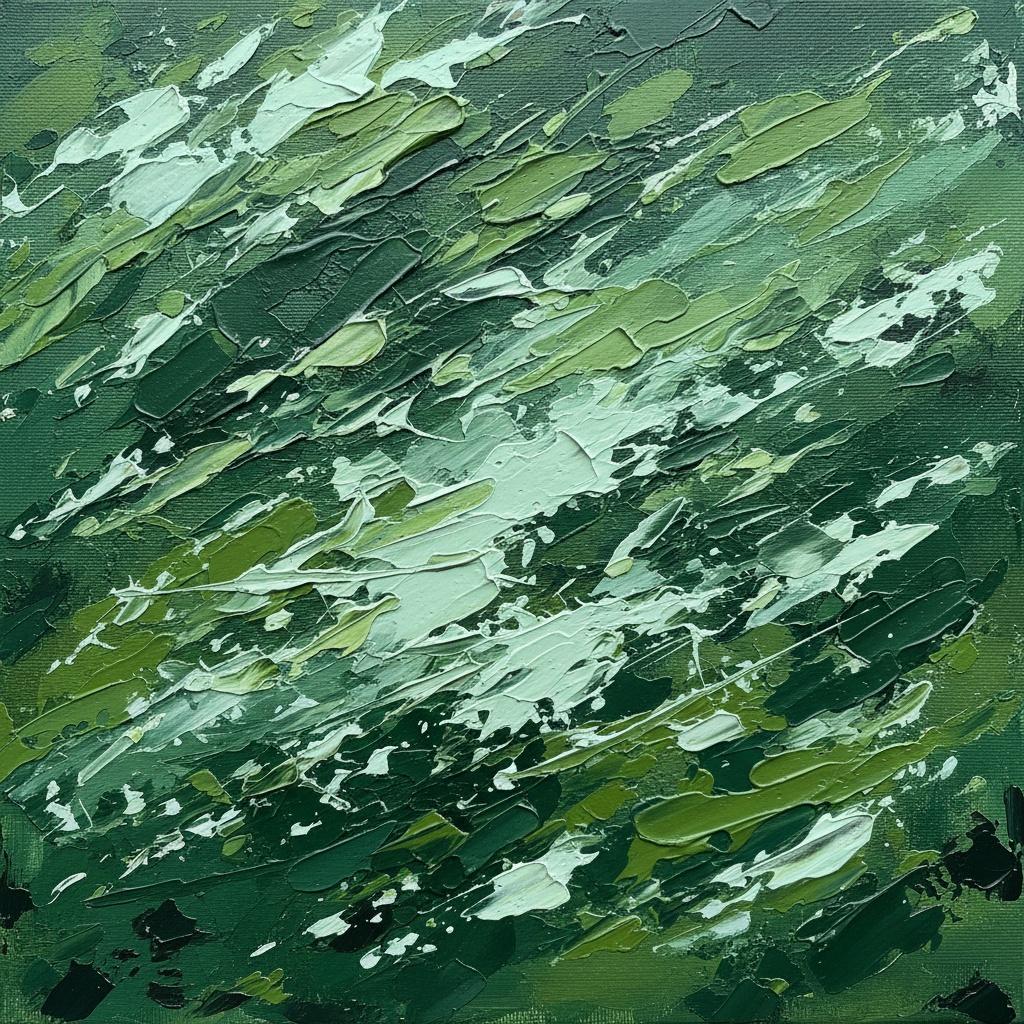 Fragmented Verdant Currents: A Monumental Study In Impasto And Emergent Motion — Christian Noiret