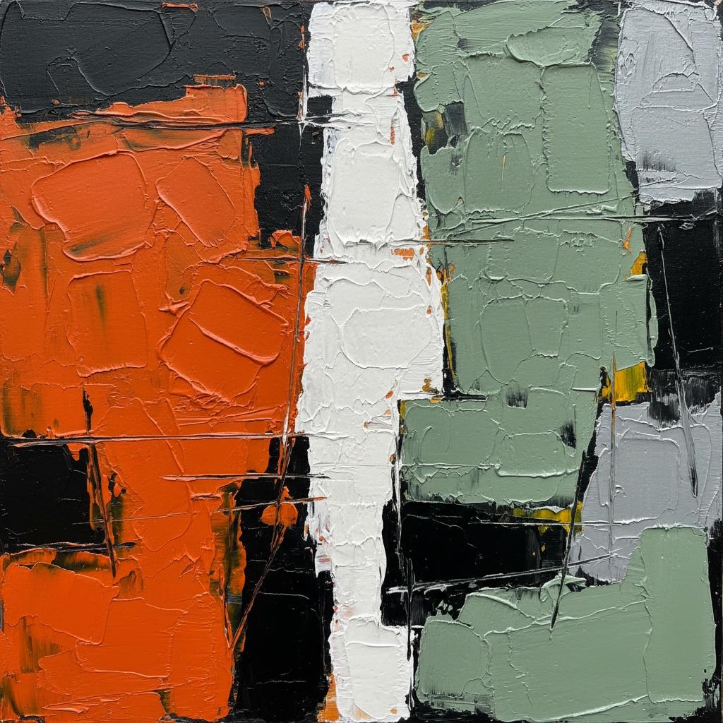 Fragmented Monolith: A Sculptural Study Of Radiant Orange And Ethereal Sage Tensions — Christian Noiret