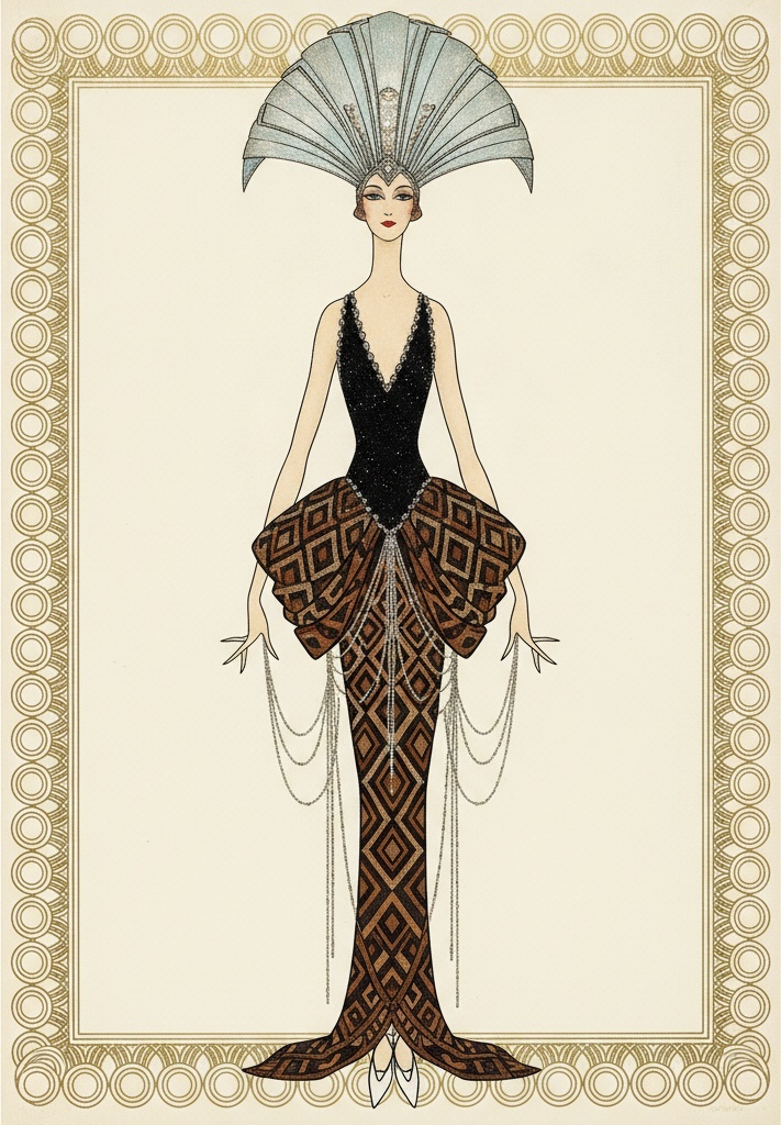 Cerulean Headdress And Ochre Geometric Silhouettes In Gold — Valentin Laurent De Courcey