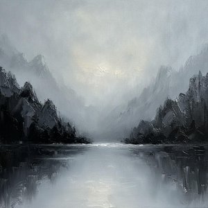 Obsidian Peaks Piercing The Silver Mist — Christian Noiret