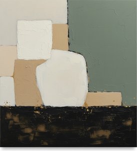 Monolithic Silence: An Abstract Study Of Sage, Earth, And Timeless Texture — Laurent Fabre, Neo-abstract Art