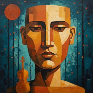 Fragmented Solitude In Ochre And Teal: A Monumental Geometric Portrait Of Earthly Silence — Christian Noiret