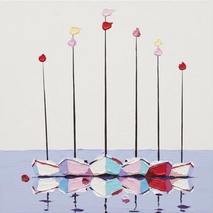 Ephemeral Monoliths In Crimson And Cerulean: A Singular Study Of Vertical Serenity — Adrien Cordier