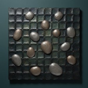 Monolithic Echoes Of Silvered Stone Within A Rhythmic Bronze Geometric Grid — David Moreau