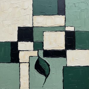 Monolithic Tessellation In Sage And Forest Green: A Singular Abstract Masterpiece — Laurent Fabre, Neo-abstract Art (modern Abstract Compositions)
