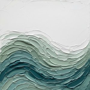 Sculpted Tides Of Serenity In Layered Sage And Deep Teal Impasto — David Moreau