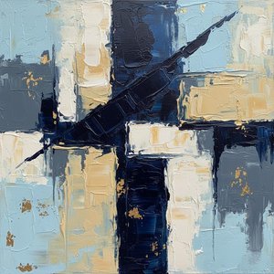 Fragmented Monolith In Navy And Gold: A Monumental Study Of Structured Chaos — Laurent Fabre, Neo-abstract Art