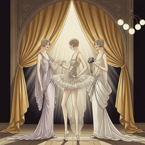 Golden Drapery Enclosing Three Figures In Lavender And Cream — Valentin Laurent De Courcey