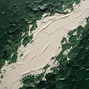 Emergent Crevasse: A Monumental Study In Forest Green And Sculptural Cream Impasto — David Moreau, Plaster & Texture Art
