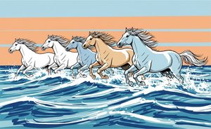 Rhythmic Tide Of Galloping Spirits In A Triadic Horizon Of Peach And Cyan — Yann Lambert