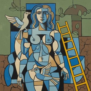 Fragmented Serenity In Ochre And Cerulean — Marc Duvallier, Cubism