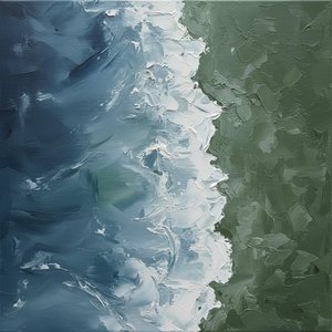 Fragmented Tides Of Olive And Azure In A Monumental Impasto Study — David Moreau, Contemporary Abstract