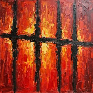 Luminous Embers Trapped Within A Monolithic Grid Of Obsidian Impasto Strokes — Christian Noiret