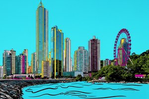 Cyan Skyline: A Geometric Serenade — Isabelle Renard, Pop Art