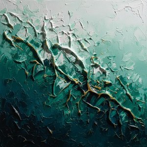 Fractured Tides Of Midnight Teal With Gilded Veins In Sculptural Relief — David Moreau