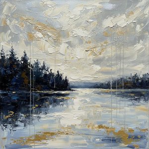 Ephemeral Shadows Over Slate Waters: A Monumental Study In Impasto And Light — Christian Noiret, Contemporary Abstract