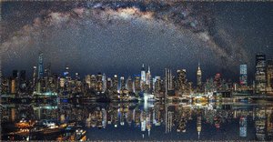 Celestial Convergence: An Urban Nocturne In Pointillist Light — Élise Schmitt, Neo-impressionism