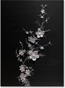 Silvered Ascent: A Monochromatic Study Of Ethereal Botanical Grace And Midnight Serenity — David Moreau, Contemporary Abstract