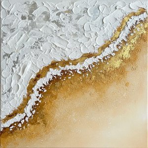 Ethereal Crests Of Gilded Sand And Sculpted White Impasto Tide — David Moreau, Plaster & Texture Art