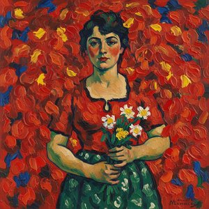 Crimson Reverie: The Maiden In Bloom — Léa Masson, Fauvism