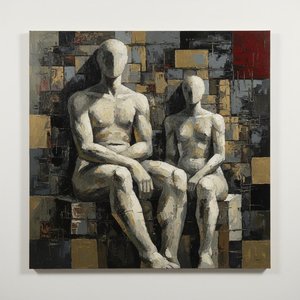 Monolithic Shadows And The Crimson Fragment Of A Fractured Eternal Memory — Laurent Fabre, Neo-abstract Art