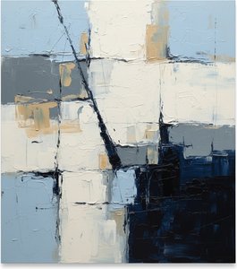 Fragmented Blue Monolith: A Singular Study In Architectural Silence And Midnight Shadows — Laurent Fabre, Neo-abstract Art (modern Abstract Compositions)