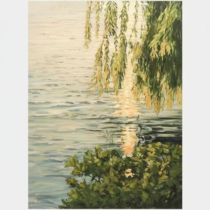 Golden Reflections Of The Weeping Willow In A Serene Morning Mist — Laurent Fontaine