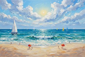Cerulean Horizon: A Singular Impasto Study Of Sunlit Sails And Breaking Tides — Christian Noiret