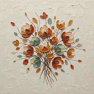 Radiant Earth Tones In Sculptural Impasto: A Meditative Floral Study In Ochre — David Moreau, Contemporary Abstract