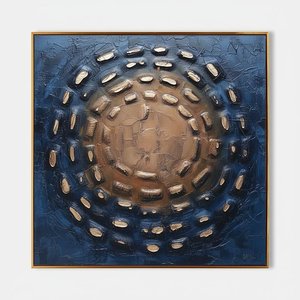 Celestial Orbit In Midnight Blue And Bronze: A Monumental Meditative Masterpiece — David Moreau, Plaster & Texture Art