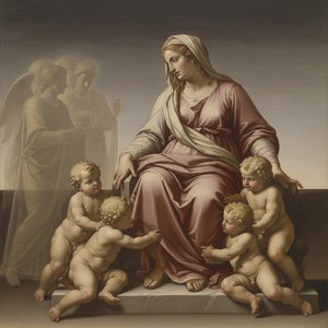 Celestial Grace In Sepia: An Eternal Madonna — Marc Duvallier, High Renaissance