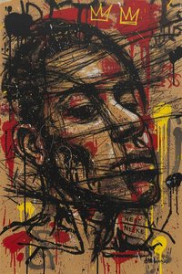 Fragmented Sovereignty: A Gestural Study Of Crimson Chaos And Golden Crowns — Laurent Caron, Basquiat Raw Pop